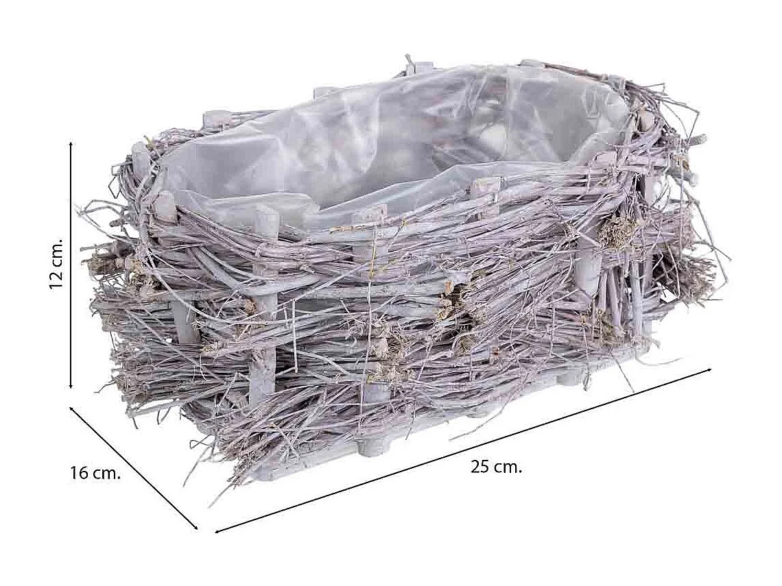 Cesto de mimbre rectangular gris 25x16x12h cm