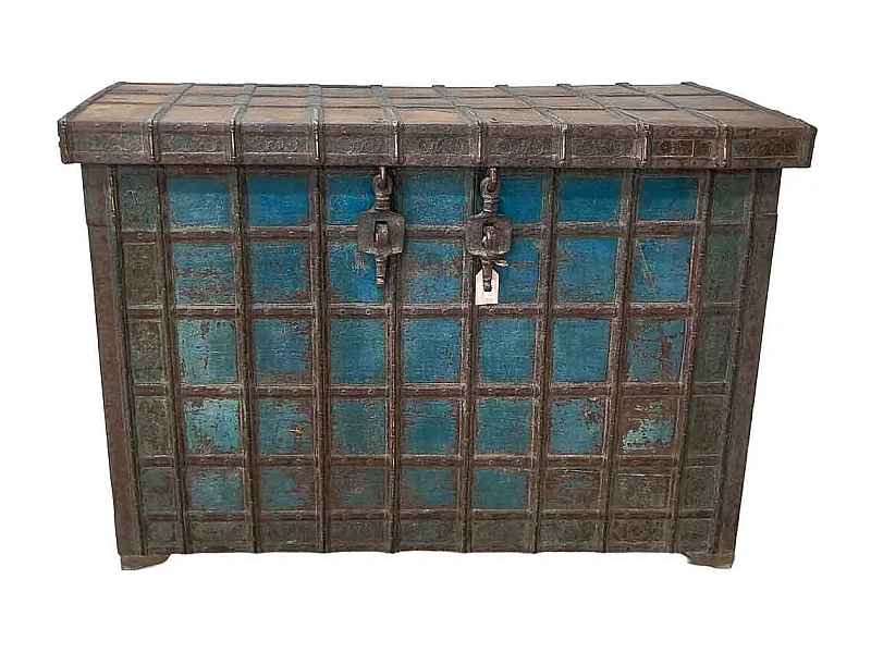 Malle en bois artisanale marron 147x48x99h cm