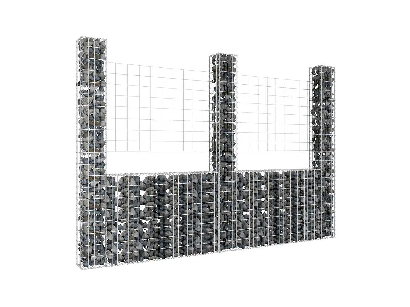 Panier de gabion-Mur en gabion en forme de U avec 3 poteaux Fer 260x20x200 cm