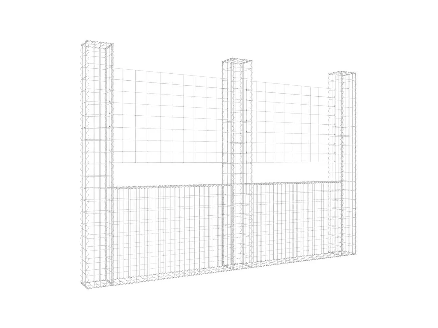 Panier de gabion-Mur en gabion en forme de U avec 3 poteaux Fer 260x20x200 cm
