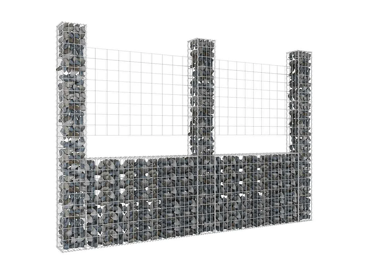 Panier de gabion-Mur en gabion en forme de U avec 3 poteaux Fer 260x20x200 cm