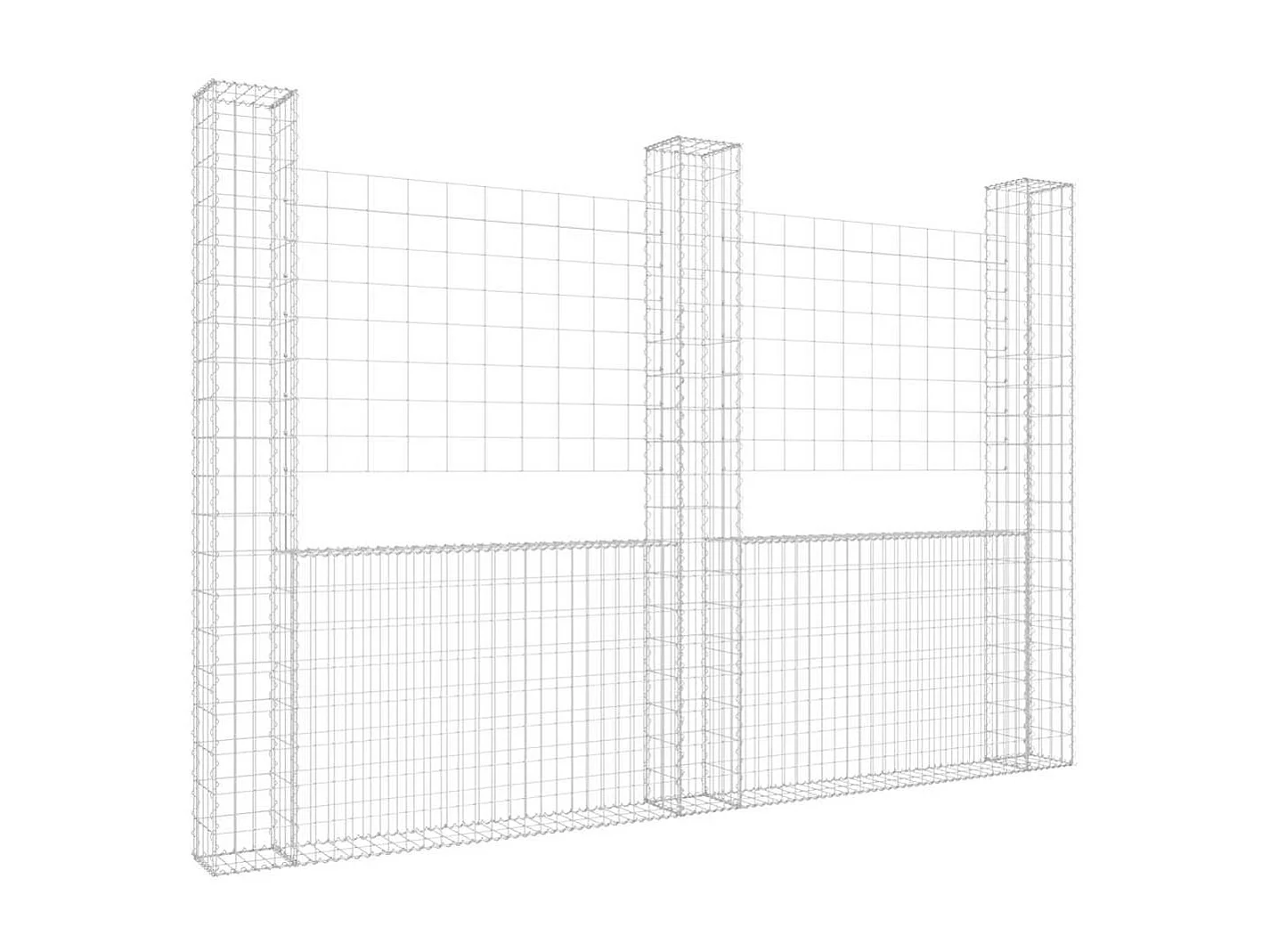Panier de gabion-Mur en gabion en forme de U avec 3 poteaux Fer 260x20x200 cm