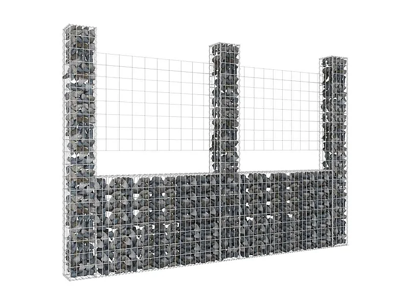 Panier de gabion-Mur en gabion en forme de U avec 3 poteaux Fer 260x20x200 cm
