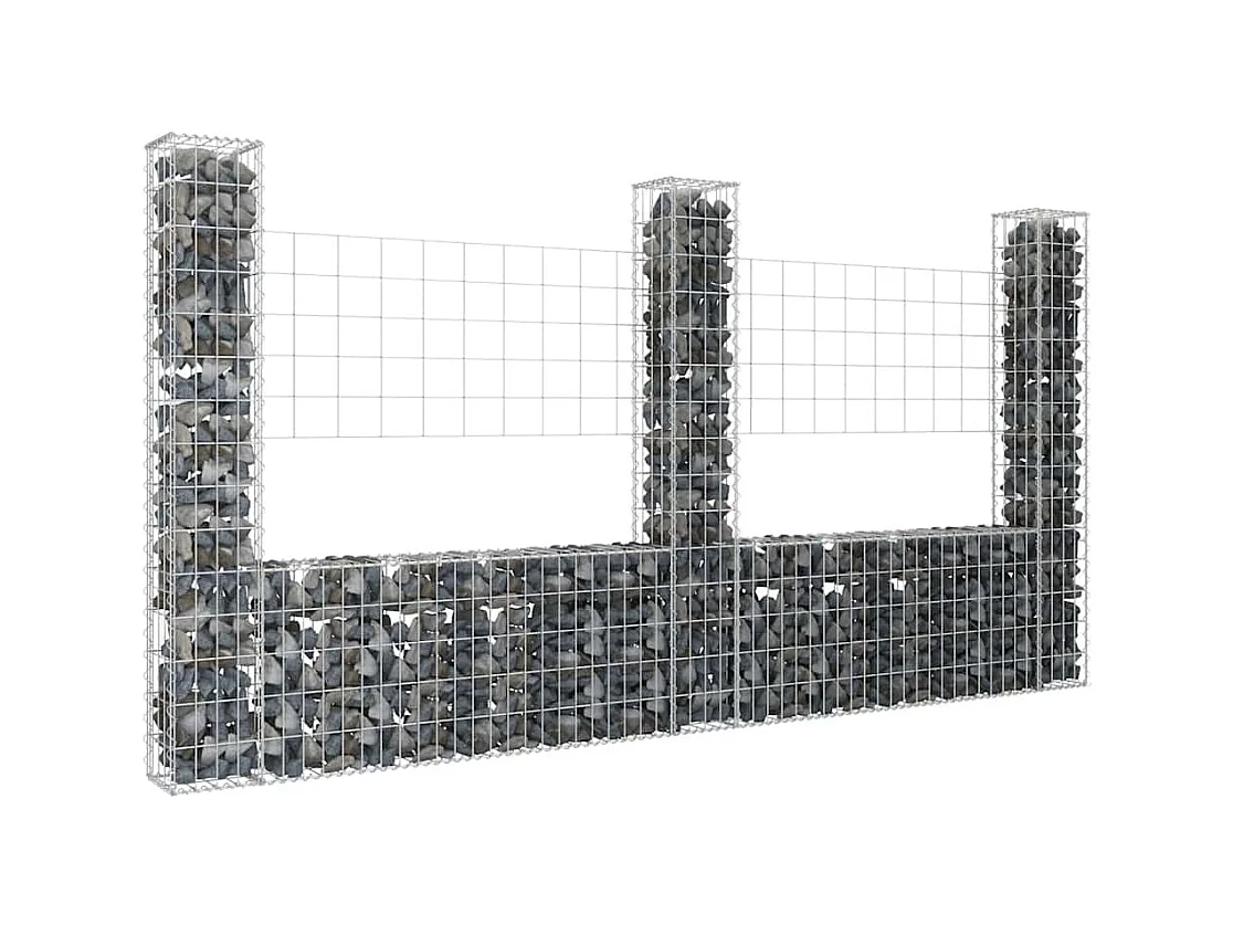 Panier de gabion-Mur en gabion en forme de U avec 3 poteaux Fer 260x20x150 cm