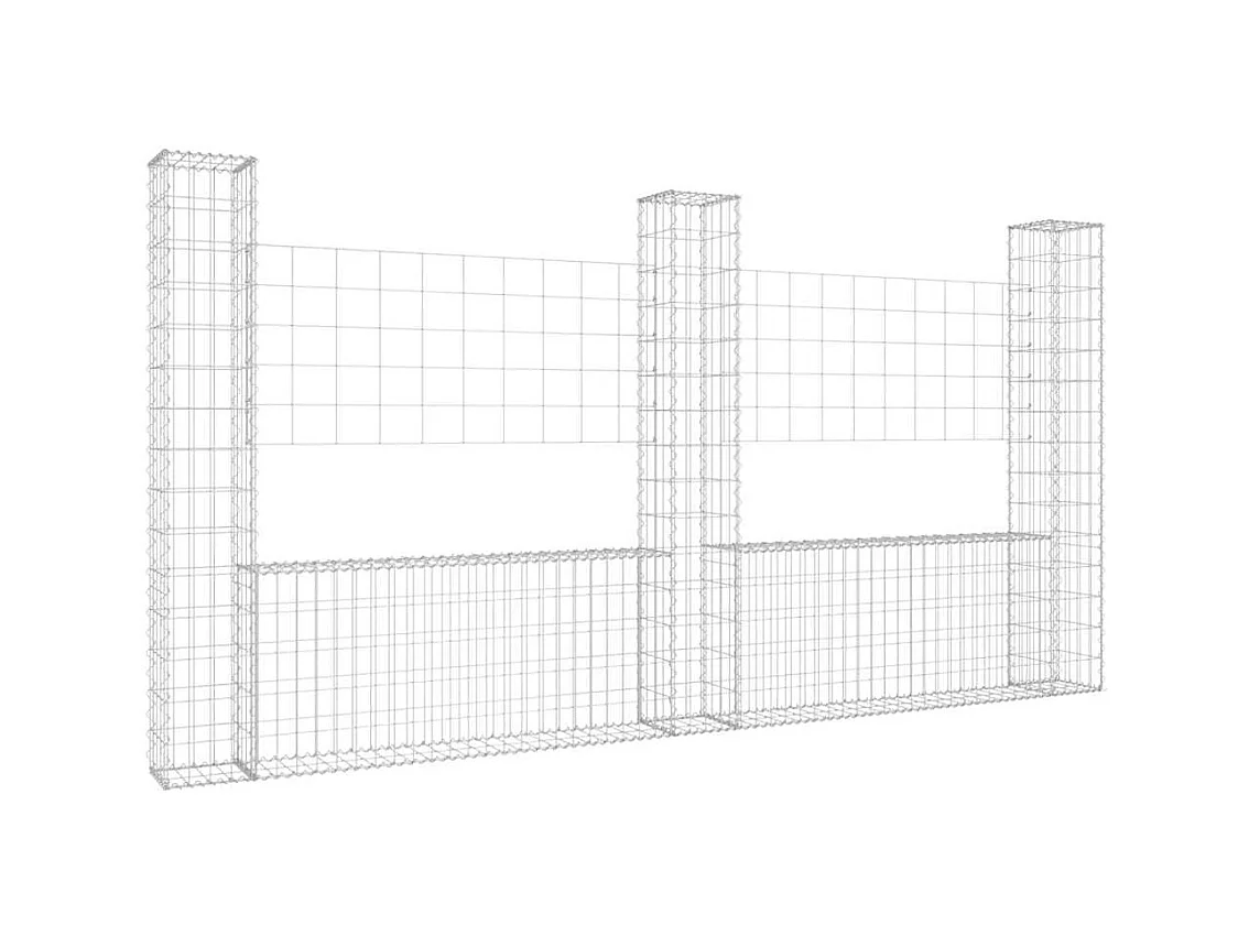 Panier de gabion-Mur en gabion en forme de U avec 3 poteaux Fer 260x20x150 cm
