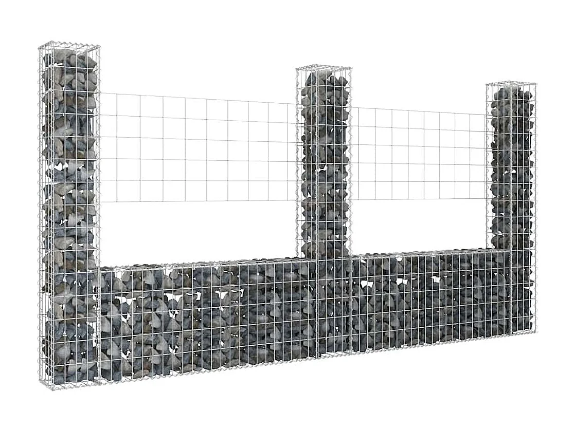 Panier de gabion-Mur en gabion en forme de U avec 3 poteaux Fer 260x20x150 cm