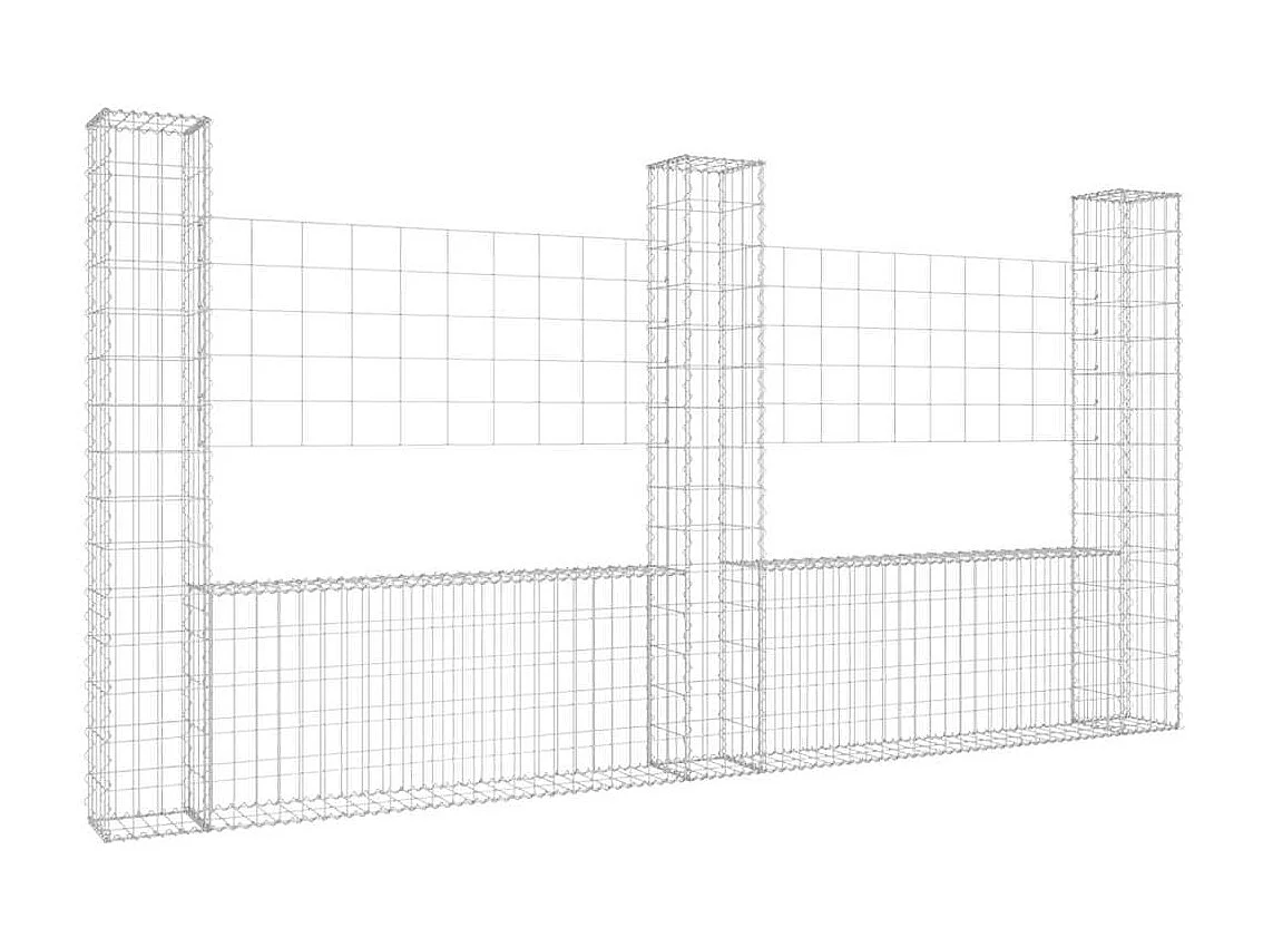Panier de gabion-Mur en gabion en forme de U avec 3 poteaux Fer 260x20x150 cm