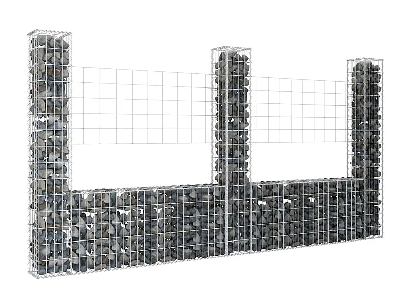 Panier de gabion-Mur en gabion en forme de U avec 3 poteaux Fer 260x20x150 cm