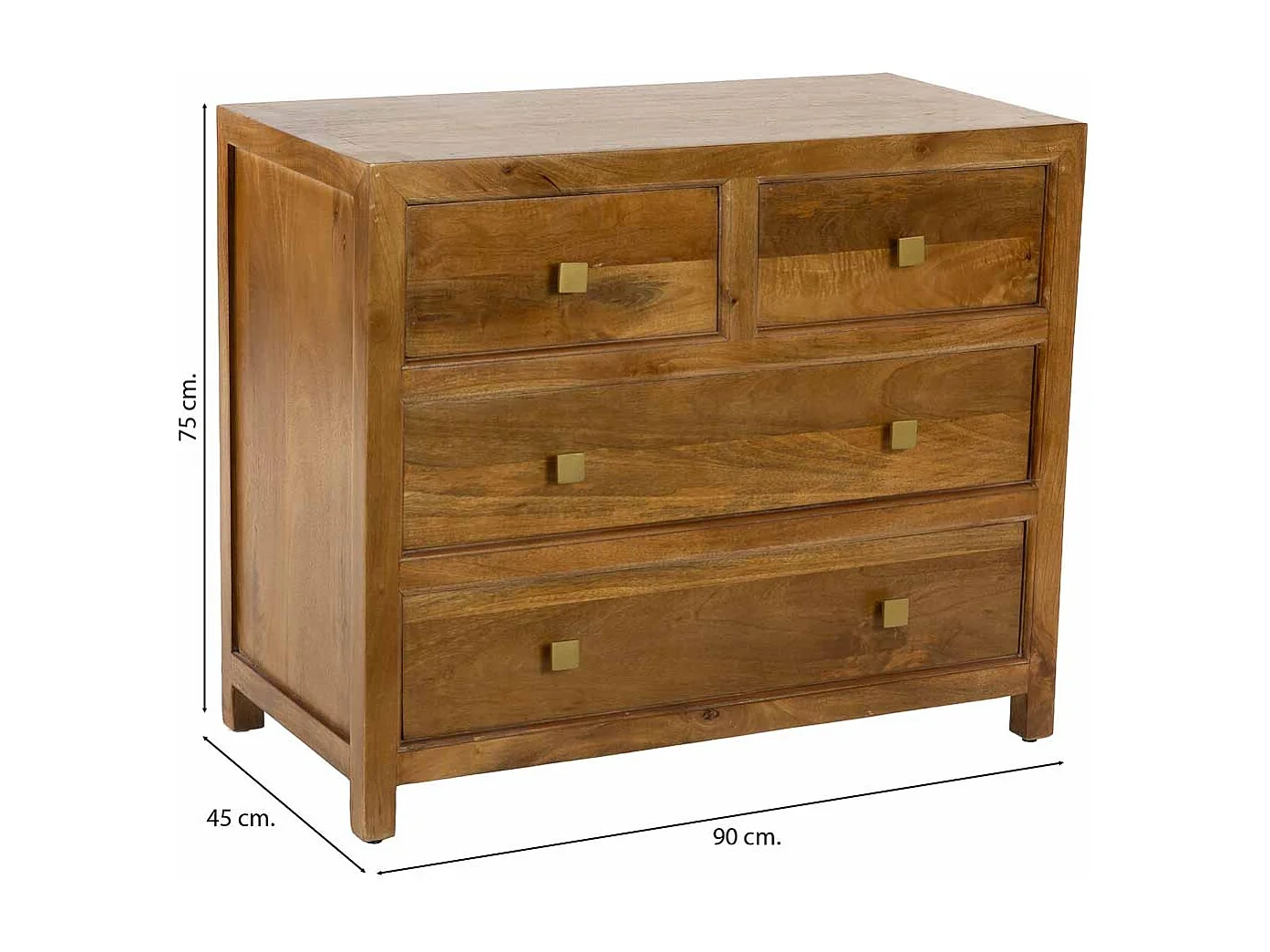 Aparador em madeira castanha com 2 gavetas e 2 portas, com 90x45x75 cm