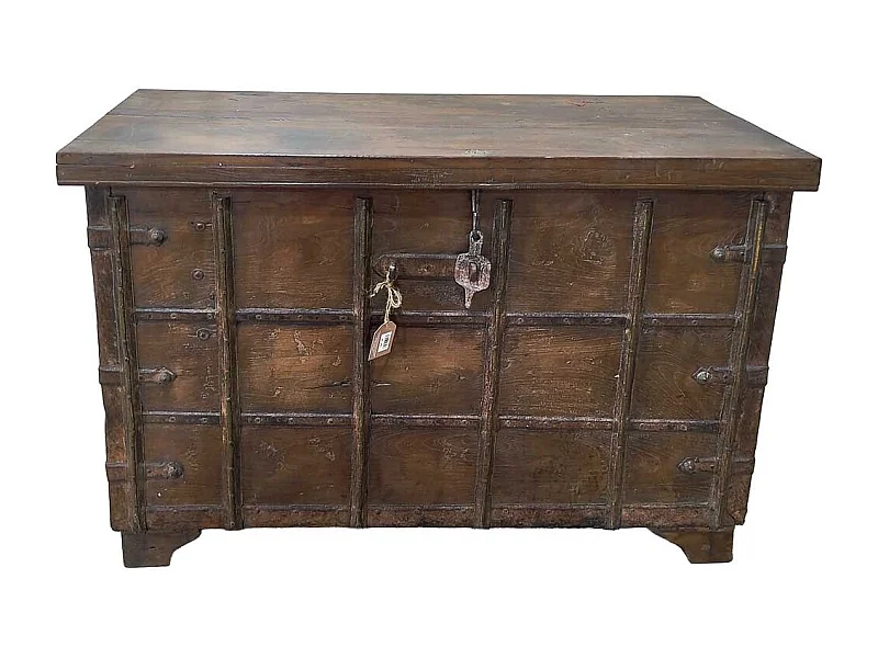 Baú em madeira artesanal castanho 130x47x85cm