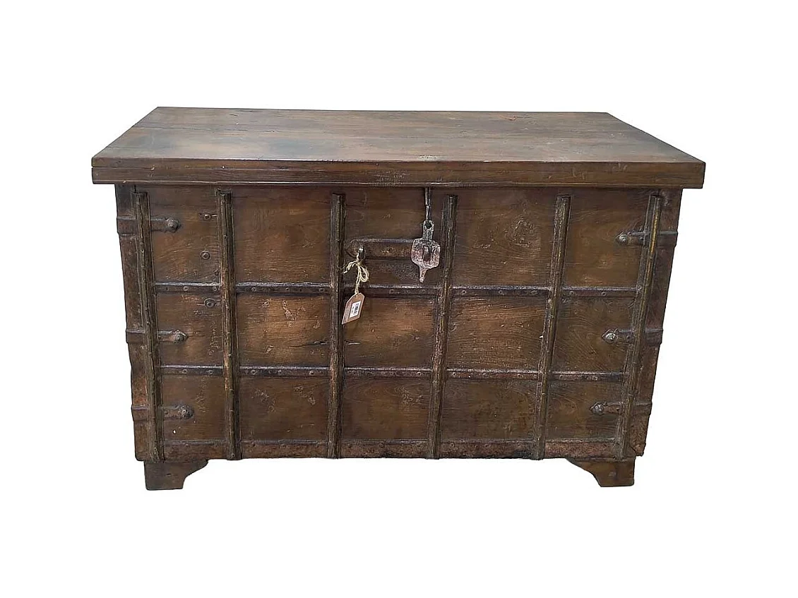 Malle en bois artisanale marron 130x47x85 (h)