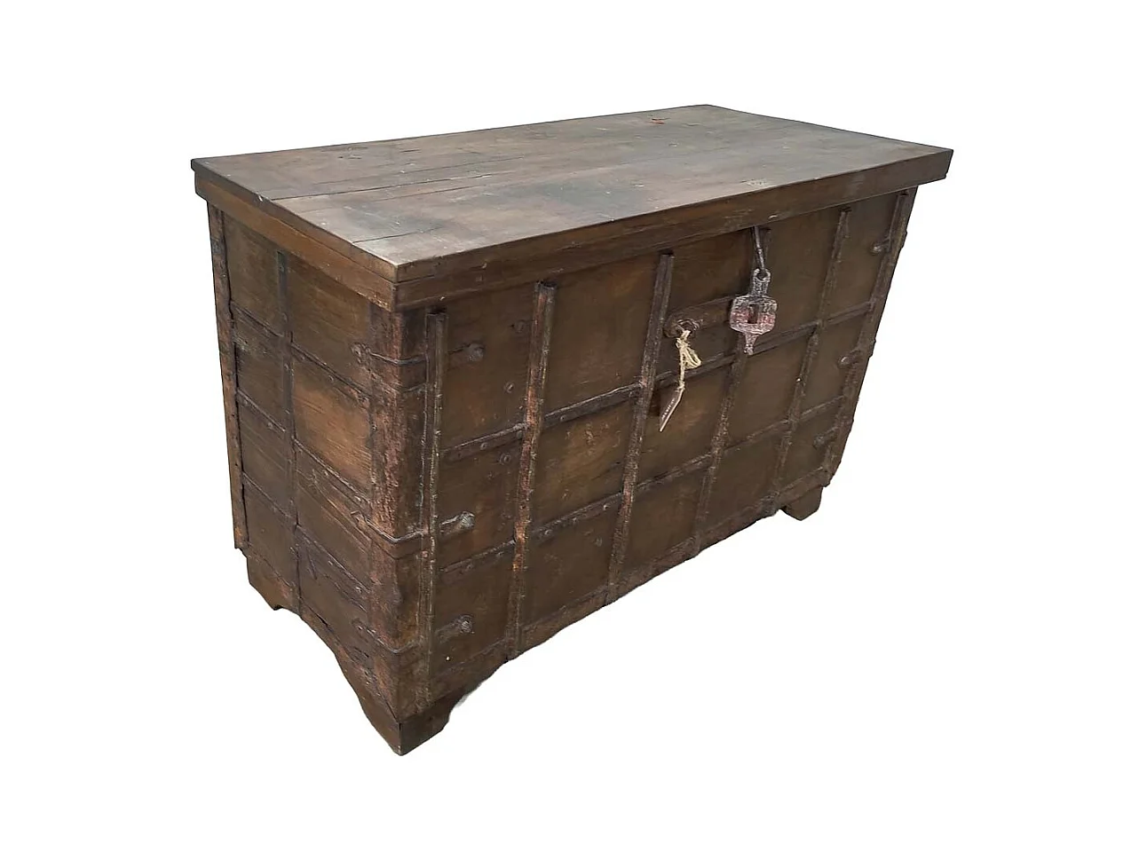 Malle en bois artisanale marron 130x47x85 (h)