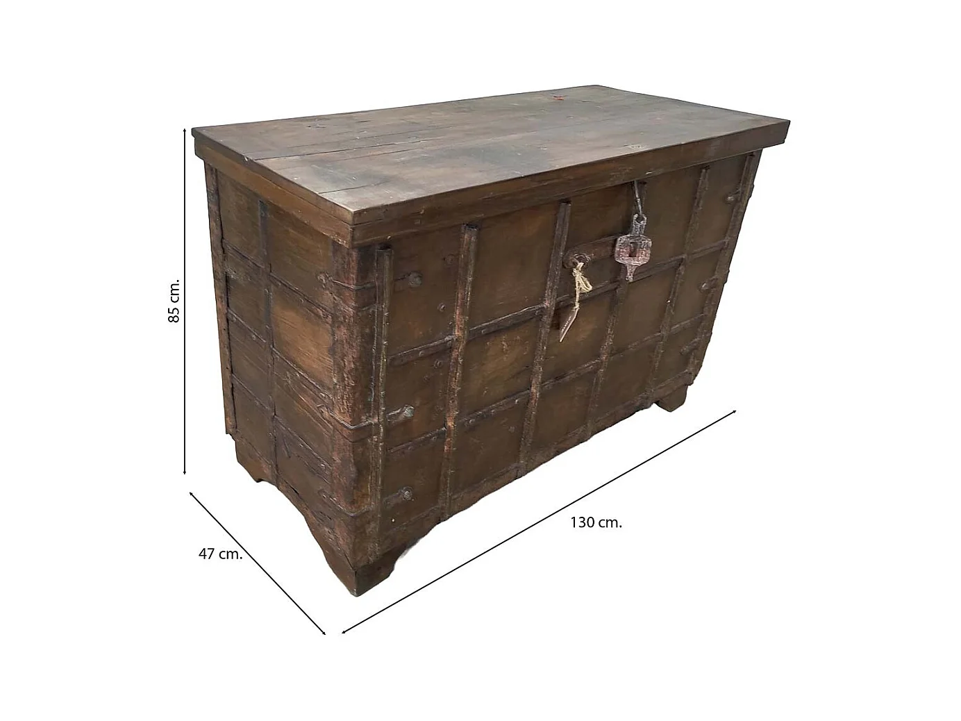 Malle en bois artisanale marron 130x47x85 (h)