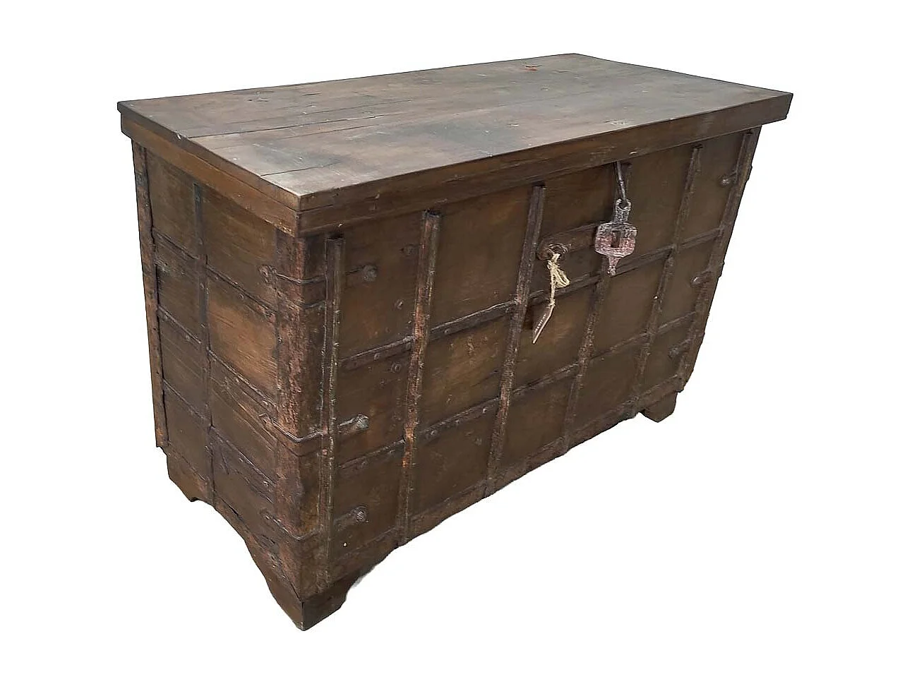 Baú em madeira artesanal castanho 130x47x85cm