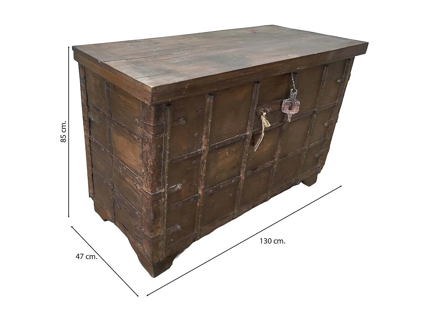 Baú em madeira artesanal castanho 130x47x85cm