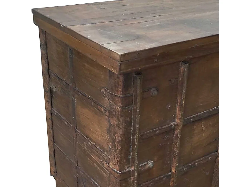 Baú em madeira artesanal castanho 130x47x85cm