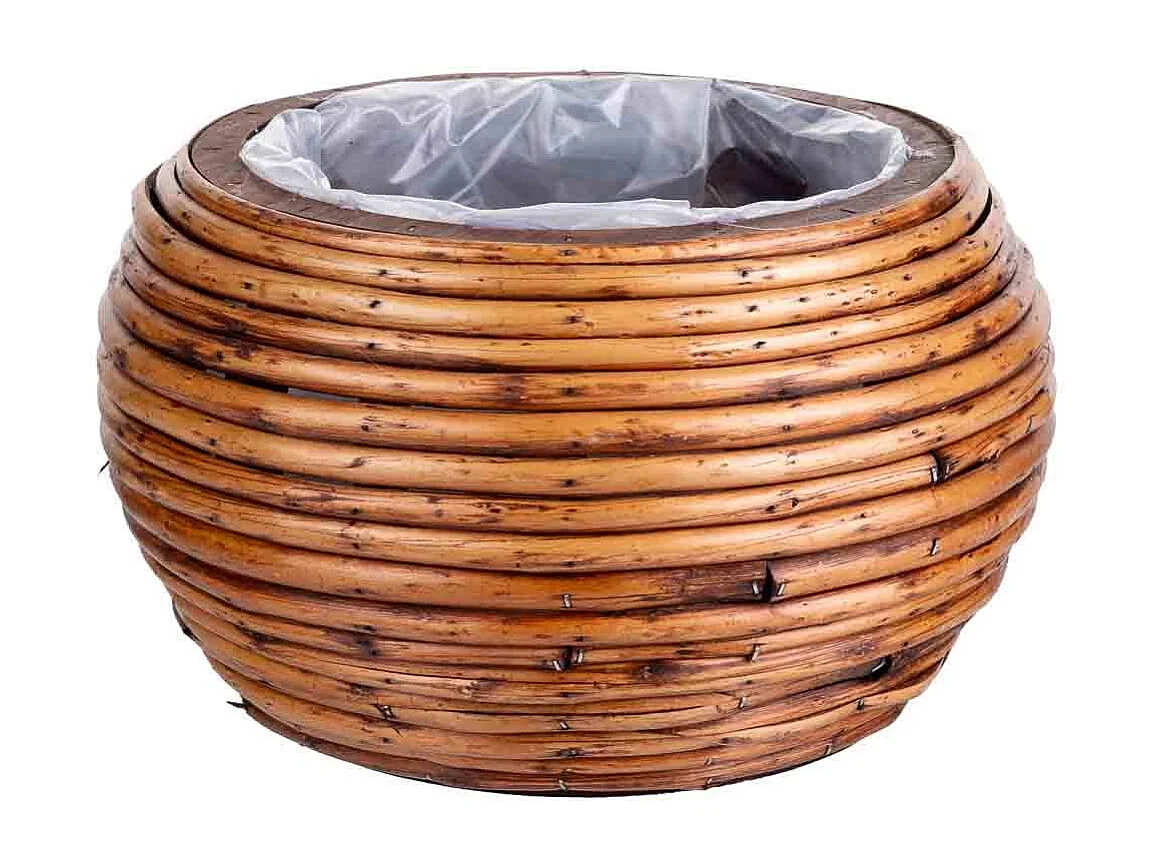 Cesto de bambú marrón redondo 30x24x18h cm