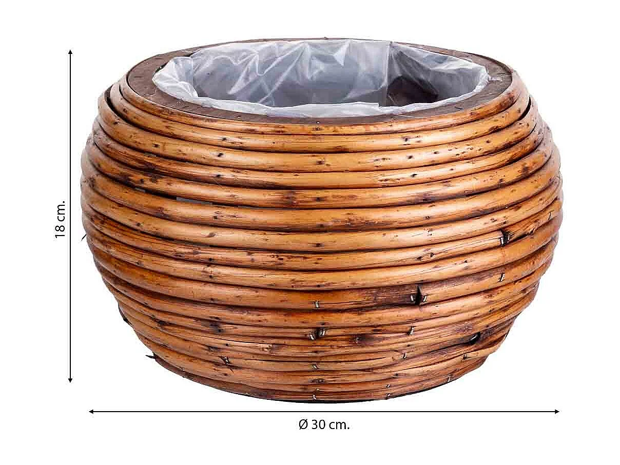 Cesto de bambú marrón redondo 30x24x18h cm