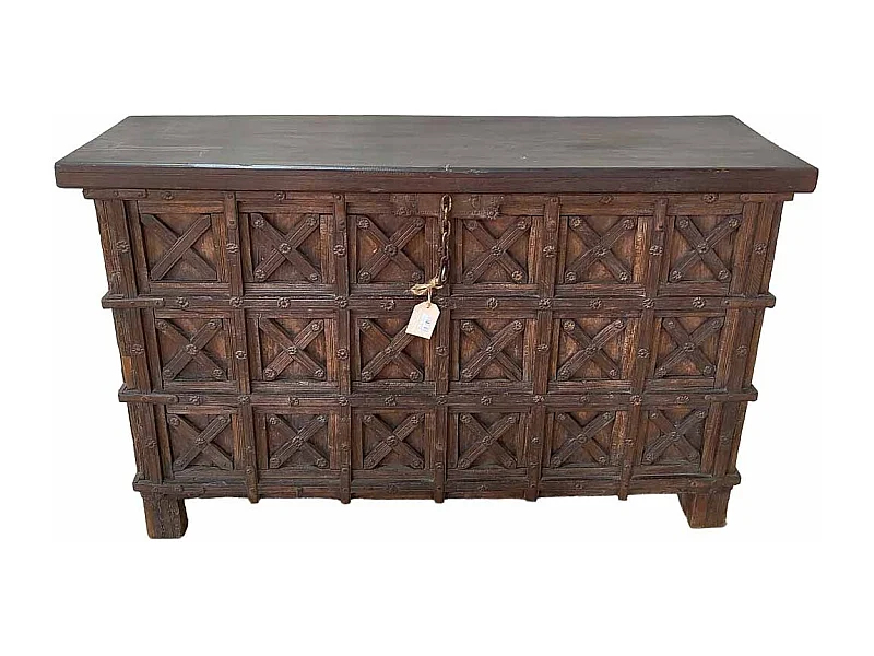 Coffre en bois marron 134x41x84 cm