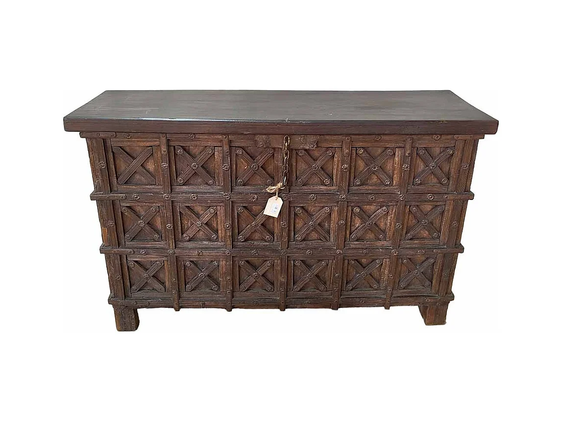 Coffre en bois marron 134x41x84 cm