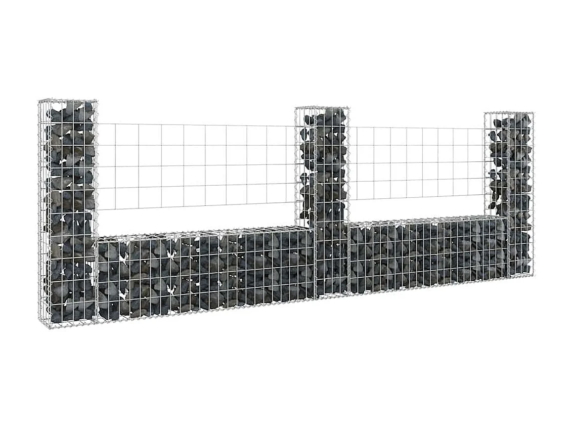 Panier de gabion-Mur en gabion en forme de U avec 3 poteaux Fer 260x20x100 cm