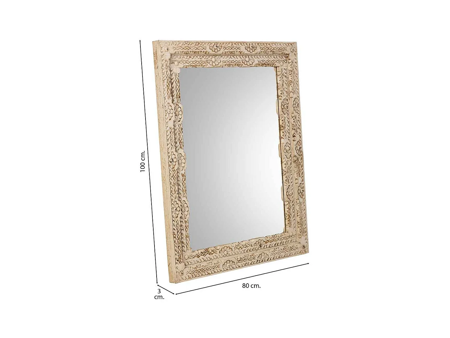 Miroir artisanal en bois beige, 80x3x100 cm