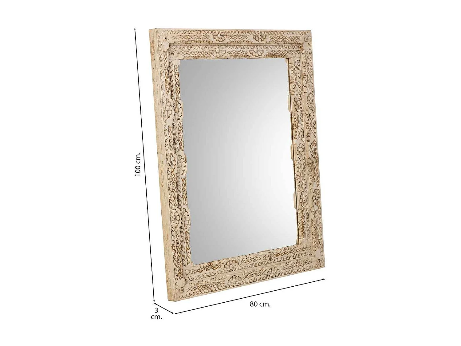Espelho em madeira artesanal, bege, 80x3x100 cm