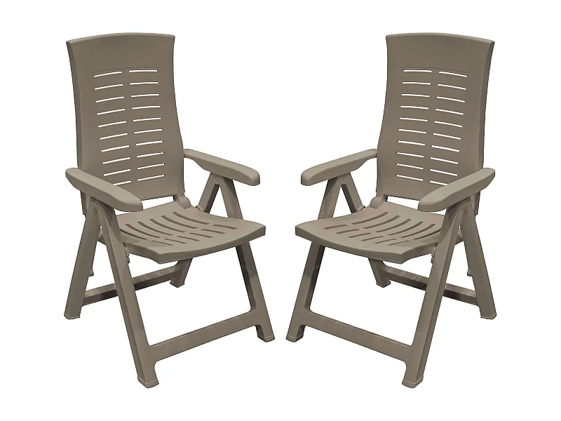 Pacote de 2 poltronas de exterior prateadas, 4 posições, polipropileno castanho, 59x108x62 cm
