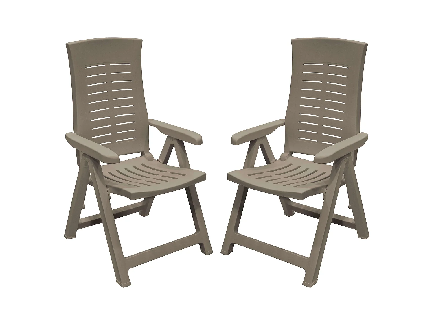 Pacote de 2 poltronas de exterior prateadas, 4 posições, polipropileno castanho, 59x108x62 cm