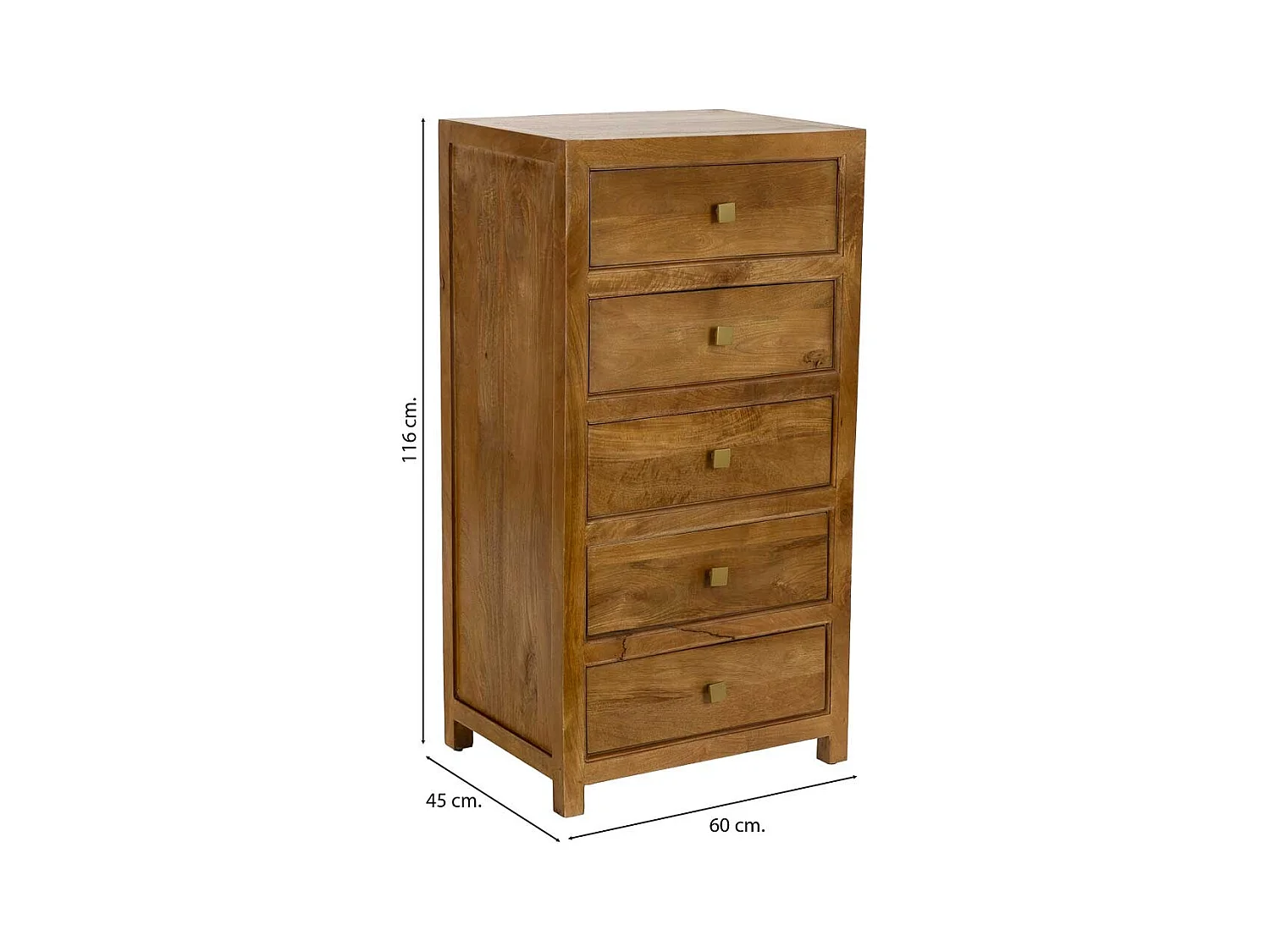 Commode 5 tiroirs en bois marron 60x45x116 cm