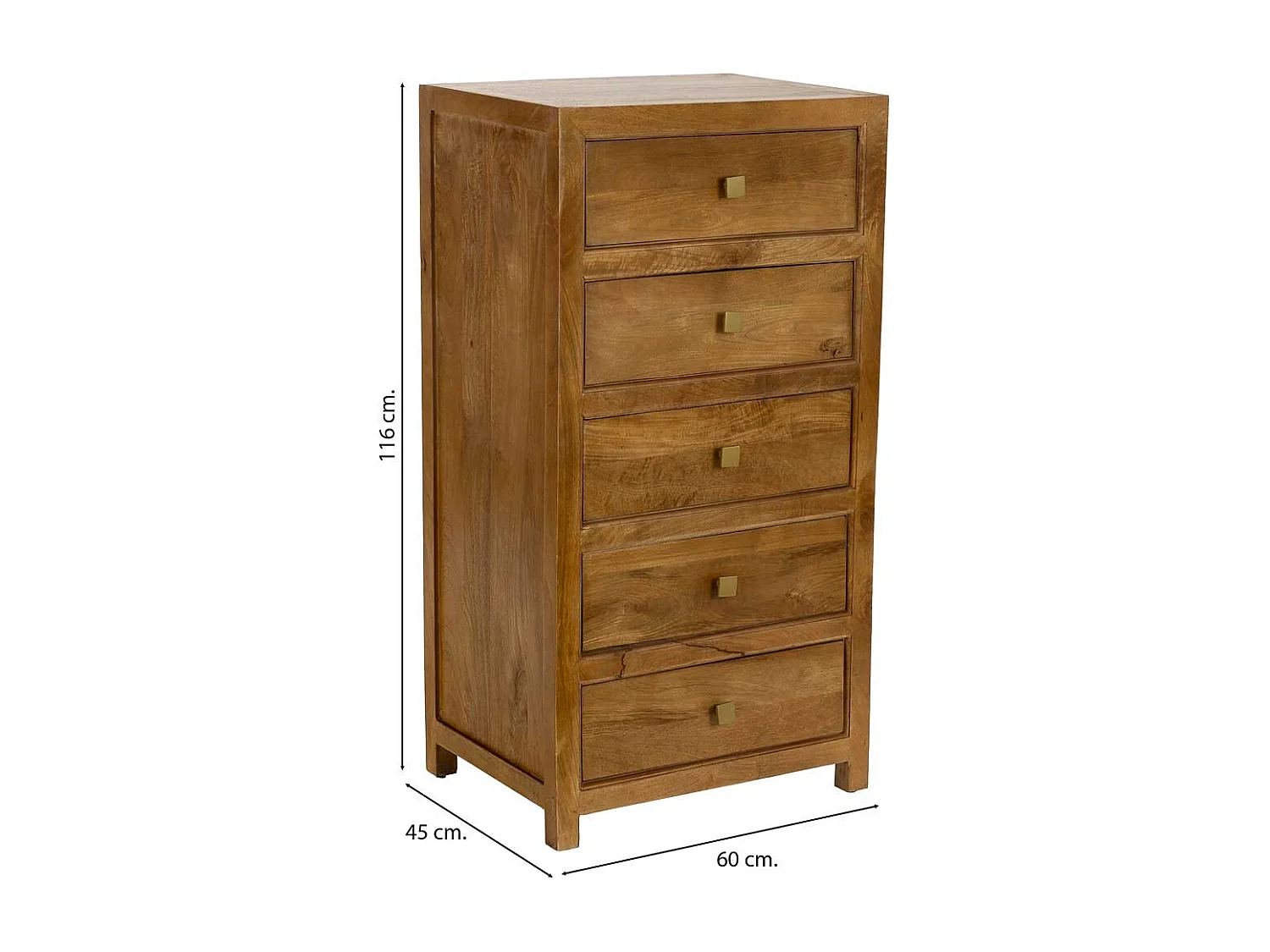 Cómoda em madeira castanha com 5 gavetas 60x45x116 cm