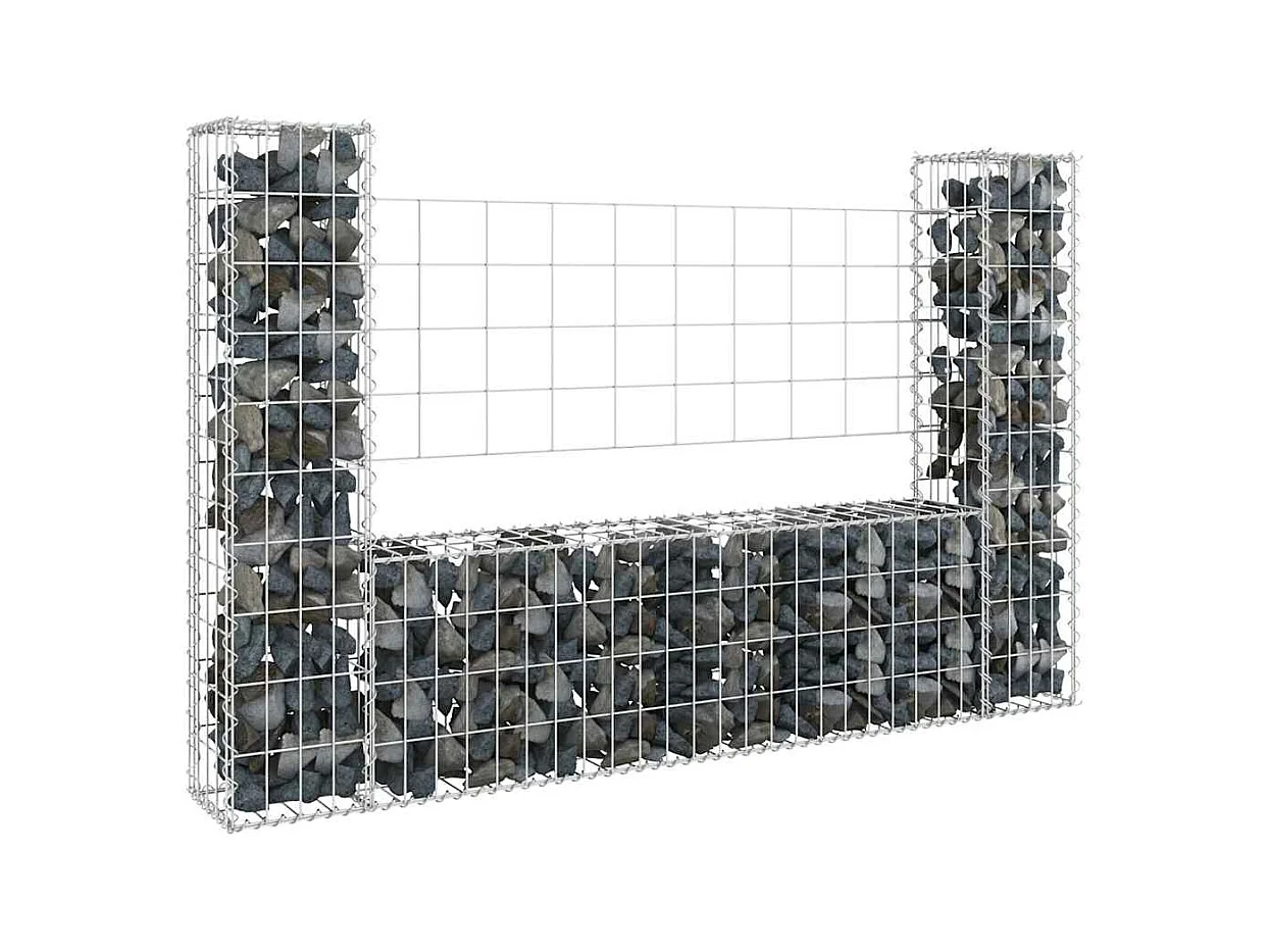 Panier de gabion-Mur en gabion en forme de U avec 2 poteaux Fer 140x20x100 cm