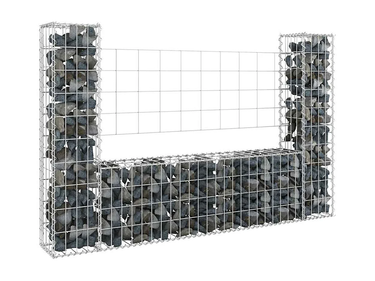 Panier de gabion-Mur en gabion en forme de U avec 2 poteaux Fer 140x20x100 cm