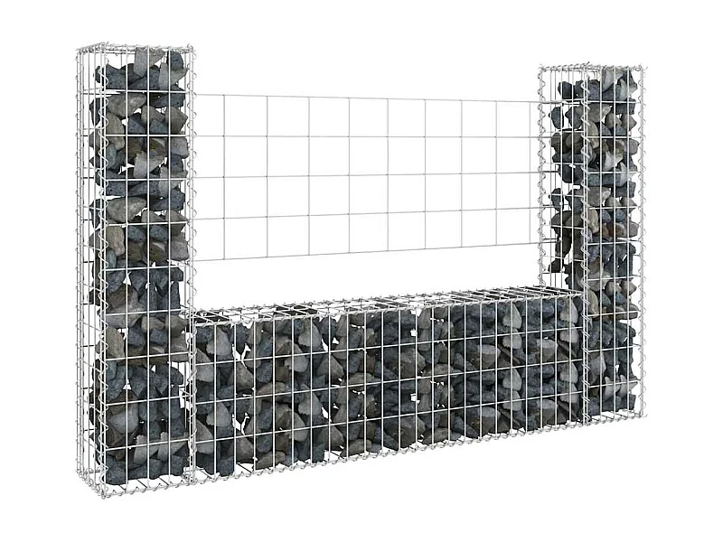 Panier de gabion-Mur en gabion en forme de U avec 2 poteaux Fer 140x20x100 cm