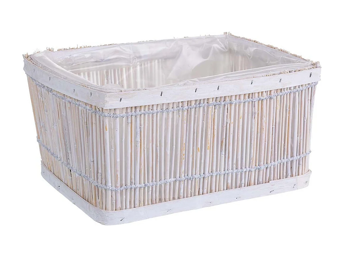 Cesto de bambu quadrado branco 26x18x13 cm