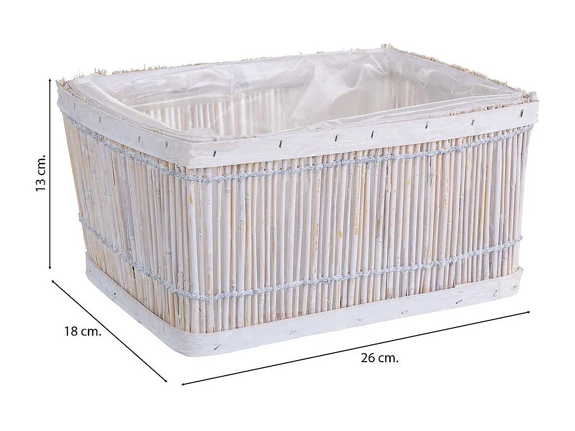 Cesto de bambu quadrado branco 26x18x13 cm