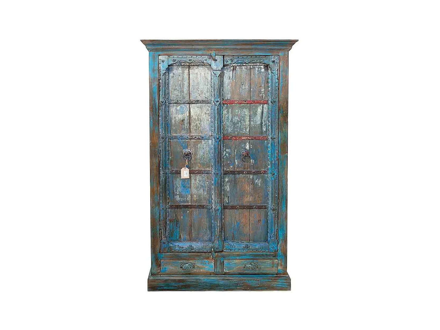 Armoire bleue artisanale en bois 91x38x188 (h)