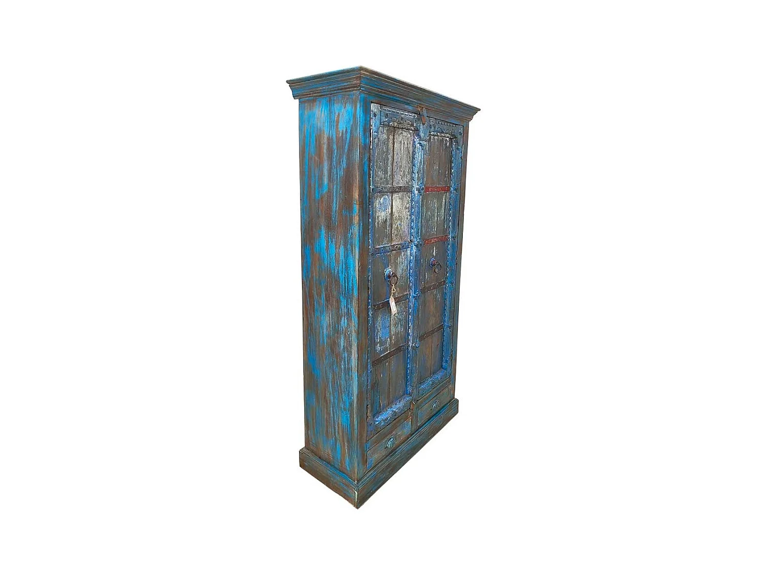 Armoire bleue artisanale en bois 91x38x188 (h)