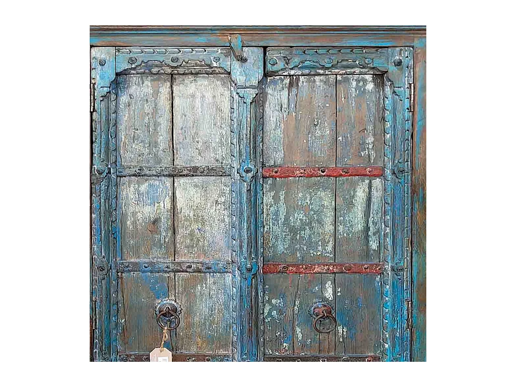 Armoire bleue artisanale en bois 91x38x188 (h)