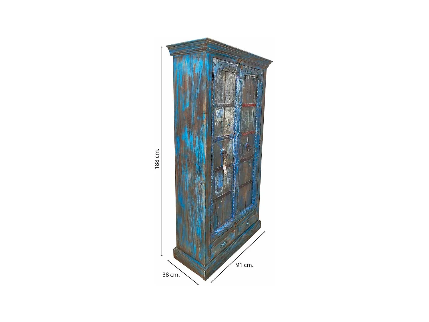 Armoire bleue artisanale en bois 91x38x188 (h)