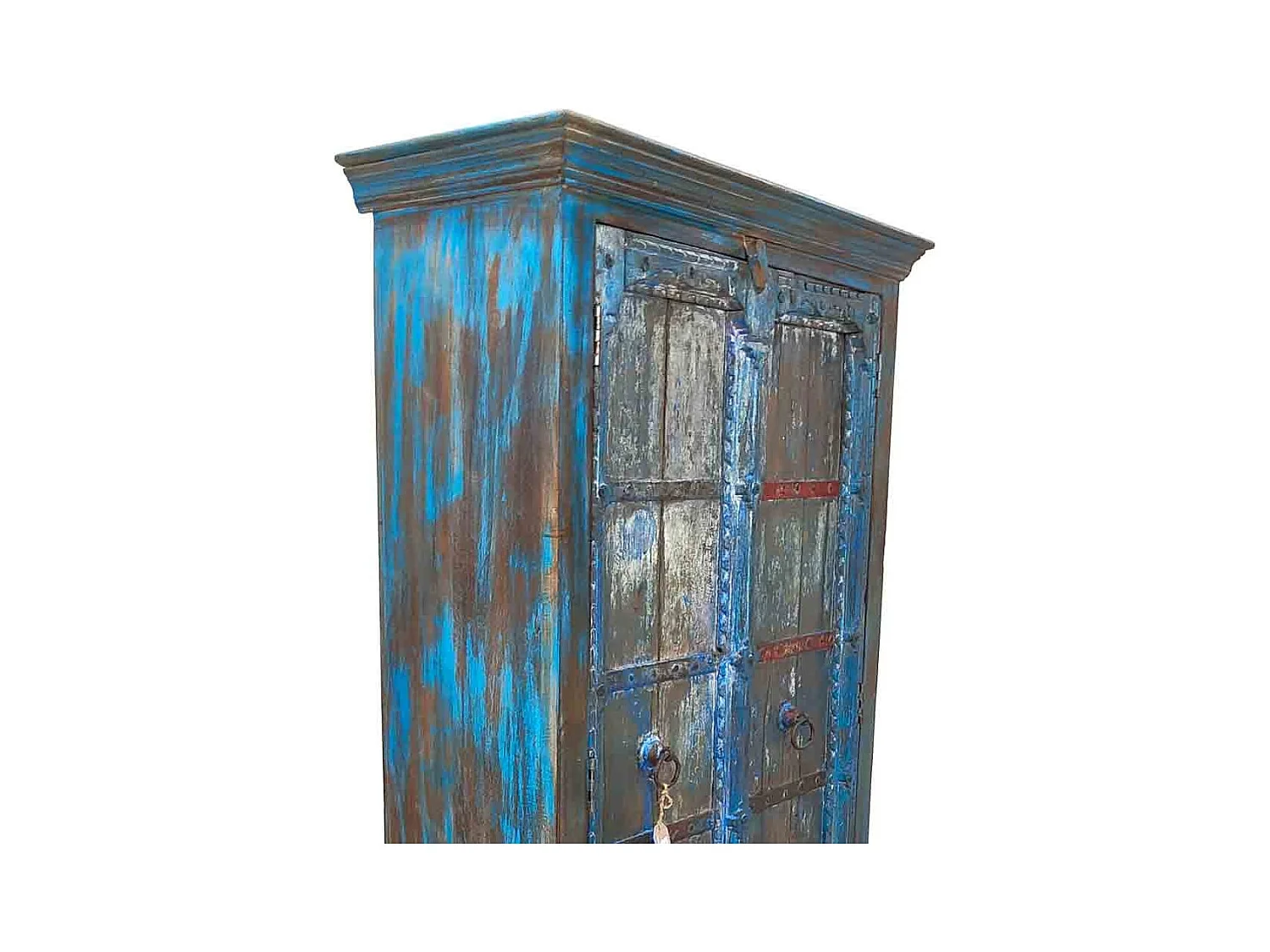 Armoire bleue artisanale en bois 91x38x188 (h)
