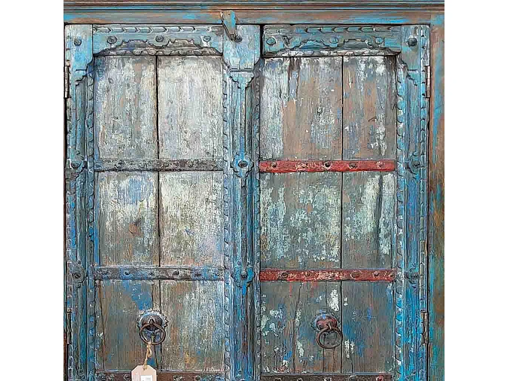 Armário de madeira artesanal azul 91x38x188 cm