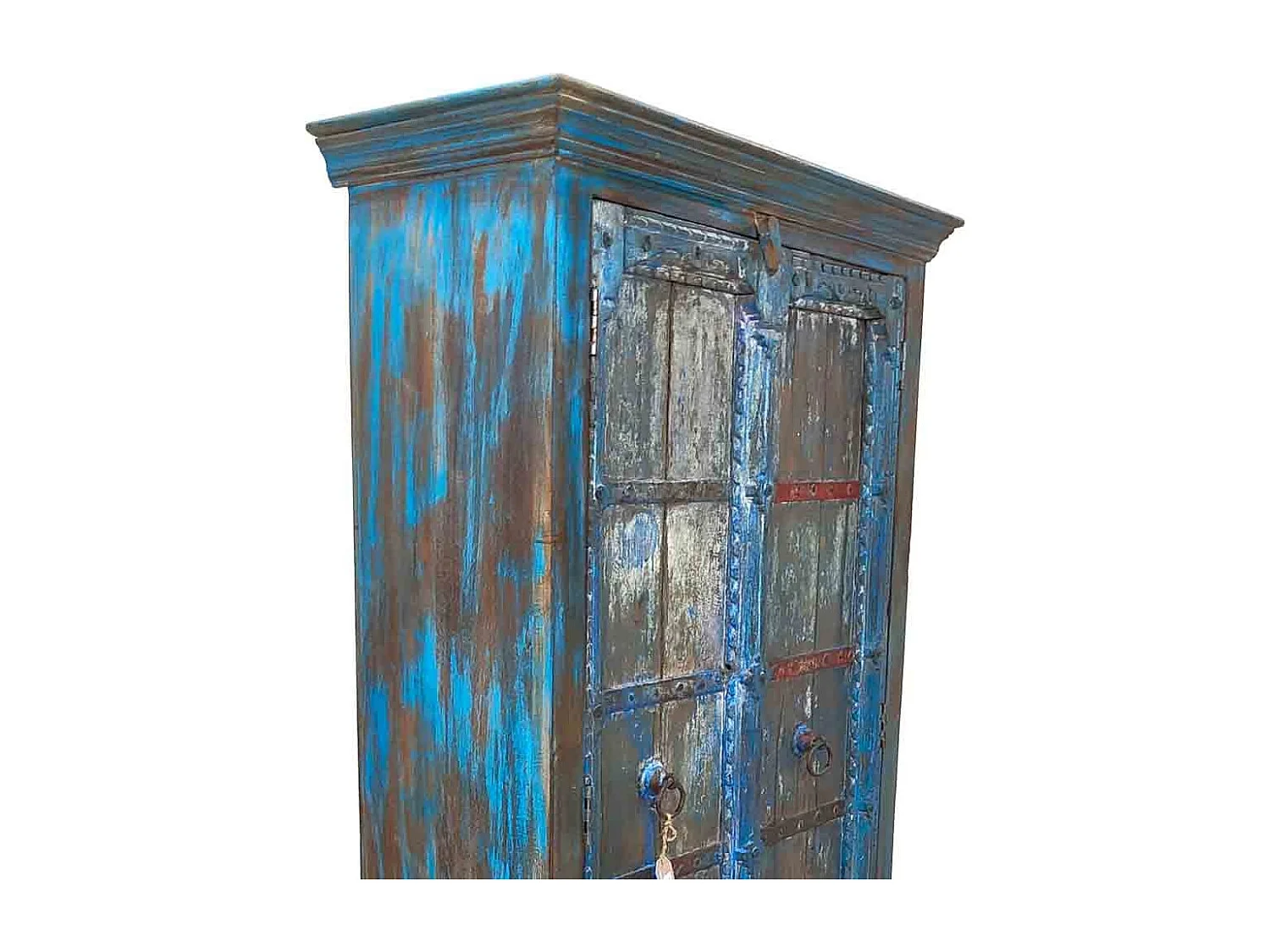 Armário de madeira artesanal azul 91x38x188 cm