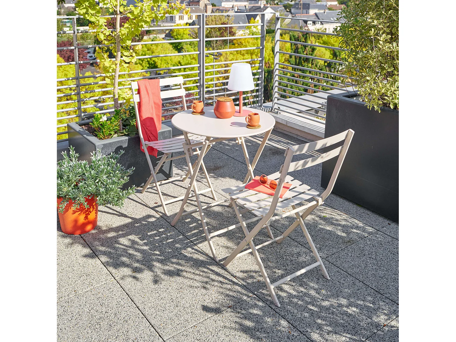 Pack 2 Sillas Greensboro Exterior Beige Metal Plegables 51x81x42 cm