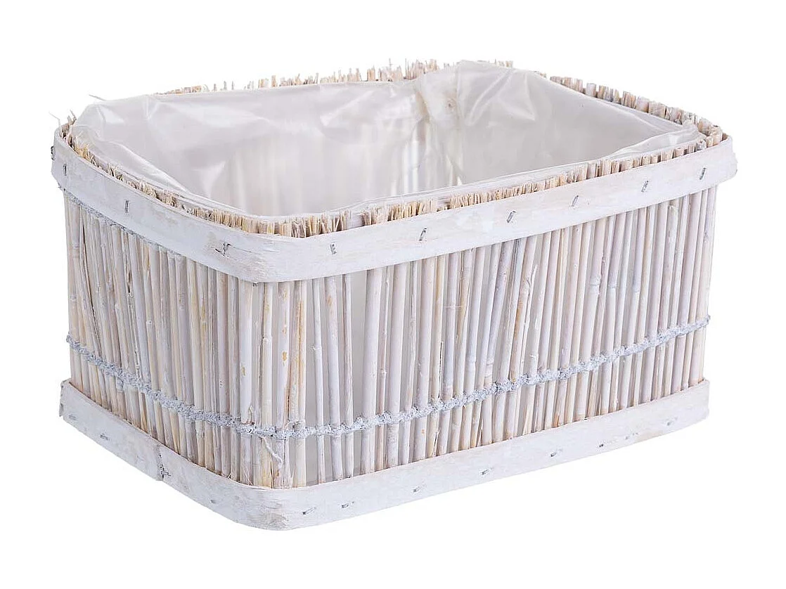 Cesto de bambú cuadrado blanco 21x15x12h cm