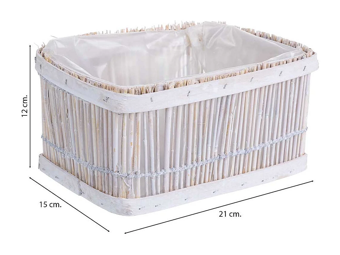 Cesto de bambú cuadrado blanco 21x15x12h cm