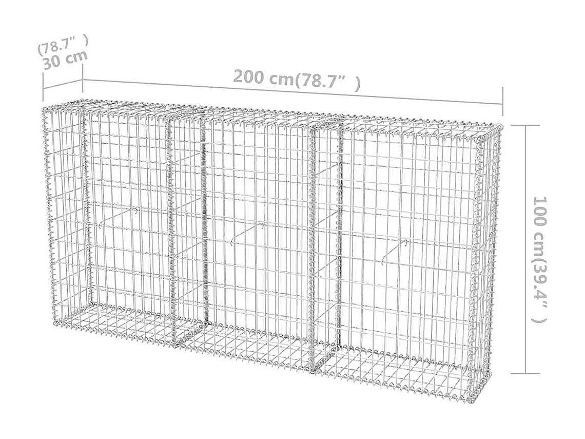 Panier de gabion-Mur en gabion Acier galvanisé 200x30x100 cm