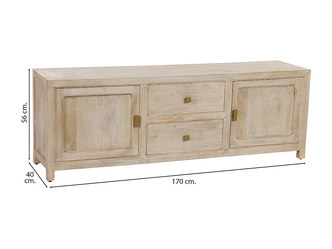 Mueble bajo de madera beige 2 puertas y 2 cajones 170x40x56h cm