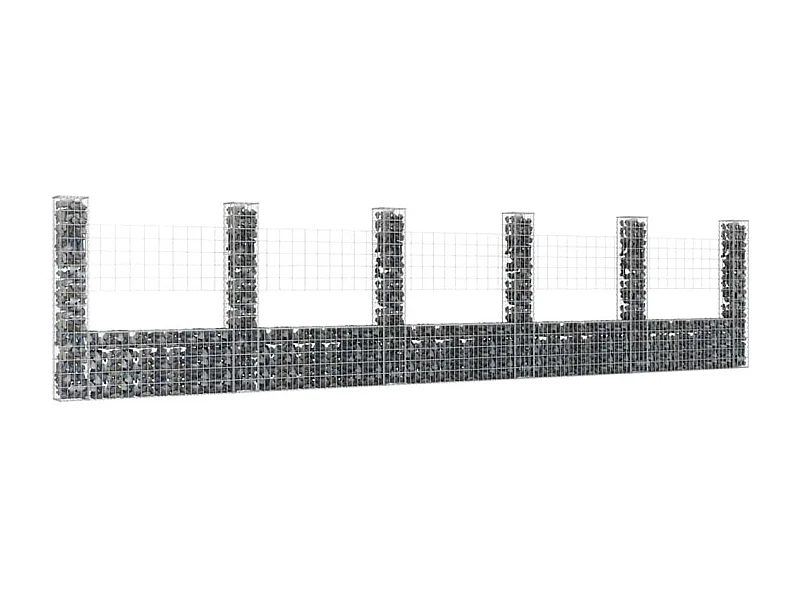 Mur en gabion-Panier de gabion en forme de U avec 6 poteaux Fer 620x20x150 cm