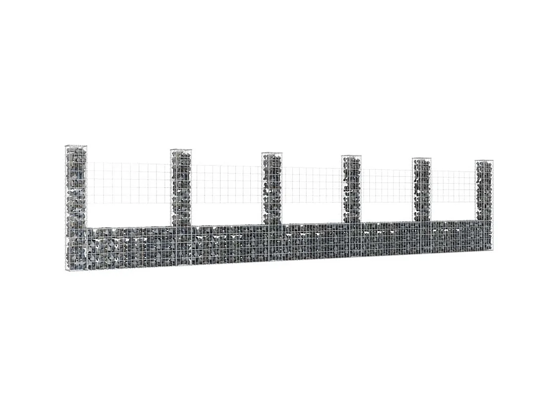 Mur en gabion-Panier de gabion en forme de U avec 6 poteaux Fer 620x20x150 cm